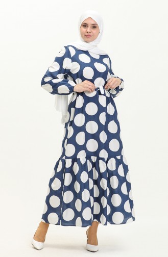 Terikoton gepunktetes gemustertes Kleid 41000-03 Marineblau 41000-03