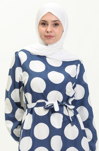 Terikoton gepunktetes gemustertes Kleid 41000-03 Marineblau 41000-03