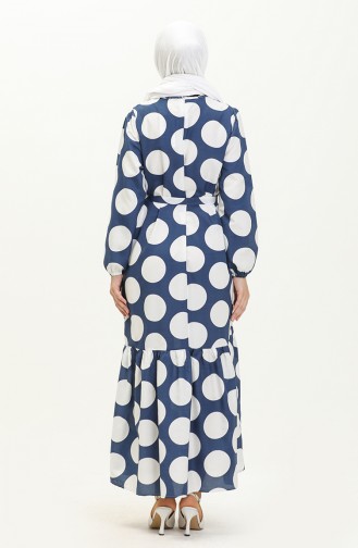 Terikoton gepunktetes gemustertes Kleid 41000-03 Marineblau 41000-03