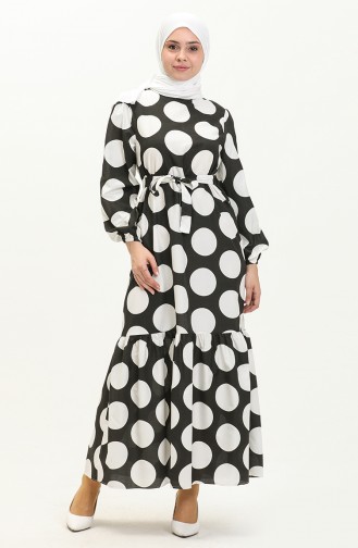 Terikoton gepunktetes gemustertes Kleid 41000-04 Schwarz 41000-04