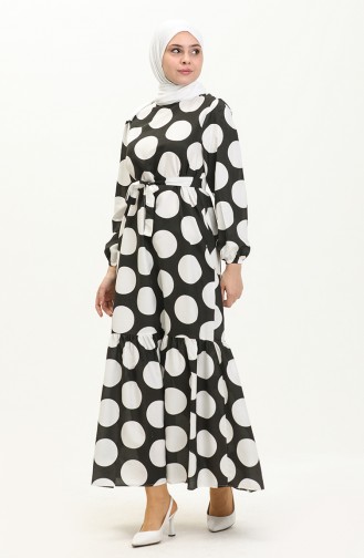 Terikoton gepunktetes gemustertes Kleid 41000-04 Schwarz 41000-04