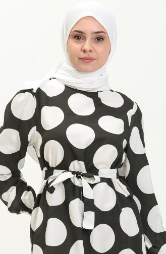 Terikoton gepunktetes gemustertes Kleid 41000-04 Schwarz 41000-04