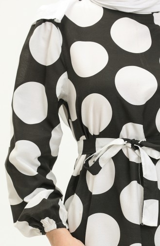 Terikoton gepunktetes gemustertes Kleid 41000-04 Schwarz 41000-04