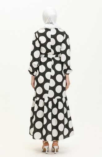Terikoton gepunktetes gemustertes Kleid 41000-04 Schwarz 41000-04