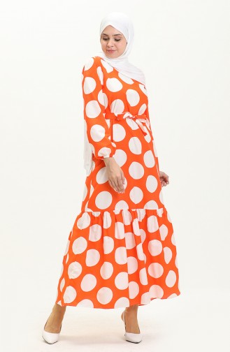 Terikoton gepunktetes gemustertes Kleid 41000-05 Orange 41000-05