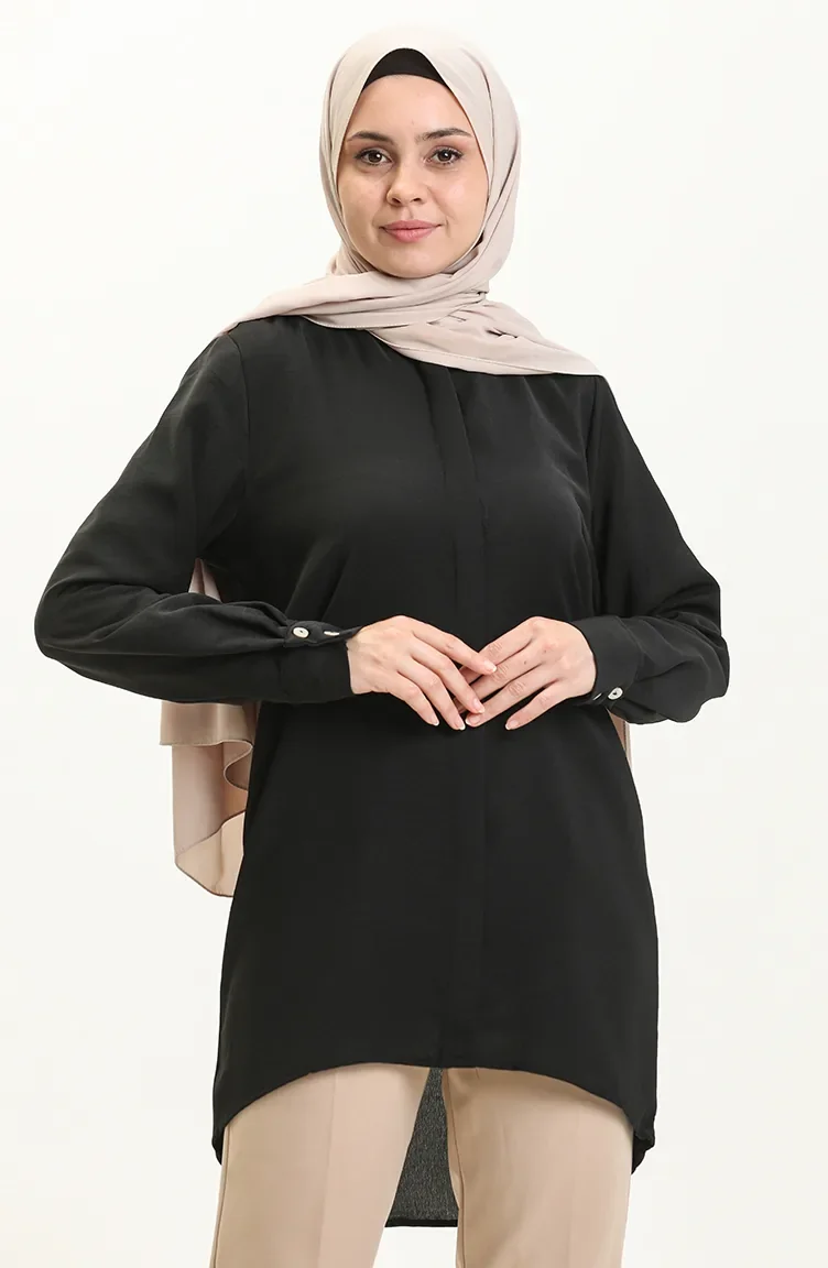 Aerobin Kumaş Asimetrik Tunik 60023-03 Siyah
