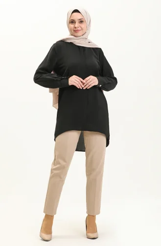 Aerobin Kumaş Asimetrik Tunik 60023-03 Siyah