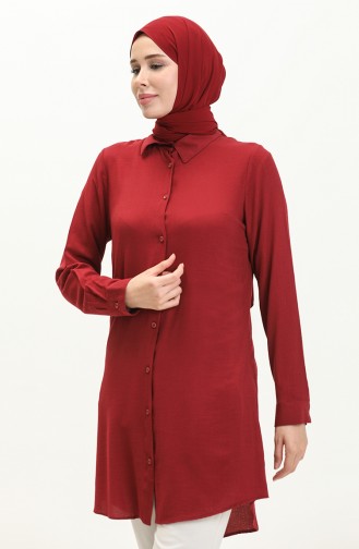 Tunique-Chemise imprimée avec capuche (Vetement femme voilée Turquie) -  Couleur Bordeaux