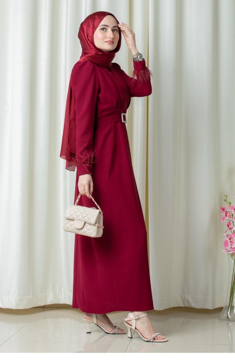 Claret Red Hijab Evening Dress 1125 Sefamerve