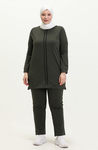 Ensemble Survêtement Avec Passepoil Grande Taille 11020-02 Khaki 11020-02