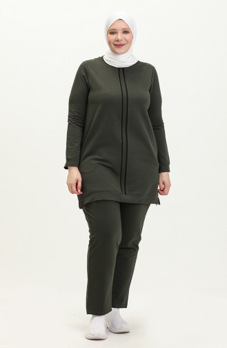 Ensemble Survêtement Avec Passepoil Grande Taille 11020-02 Khaki 11020-02