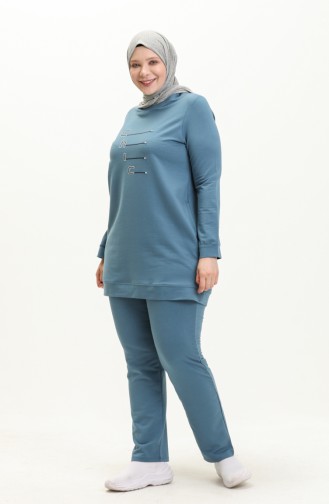 Plus Size Mesh Detailed Tracksuit Set 11023-01 Blue 11023-01