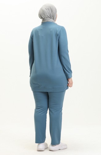 Plus Size Mesh Detailed Tracksuit Set 11023-01 Blue 11023-01