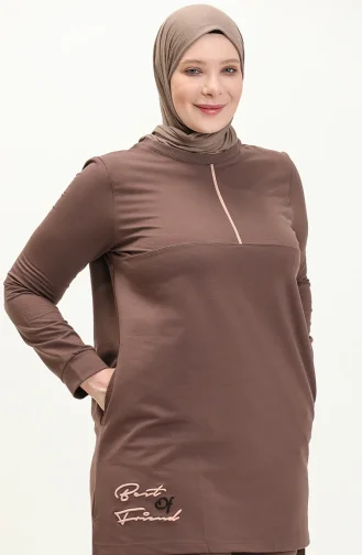 طقم رياضي بجيب مقاس كبير 11042-02 بني 11042-02