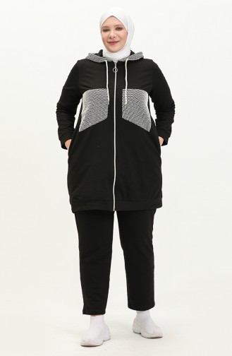 Plus Size Mesh Detailed Tracksuit Set 12000-04 Black 12000-04