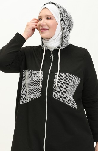 Plus Size Mesh Detailed Tracksuit Set 12000-04 Black 12000-04