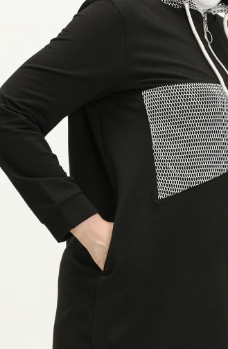 Plus Size Mesh Detailed Tracksuit Set 12000-04 Black 12000-04