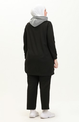 Plus Size Mesh Detailed Tracksuit Set 12000-04 Black 12000-04