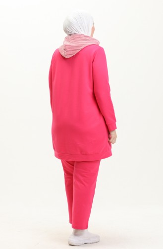 Plus Size Mesh Detailed Tracksuit Set 12000-05 Fuchsia 12000-05