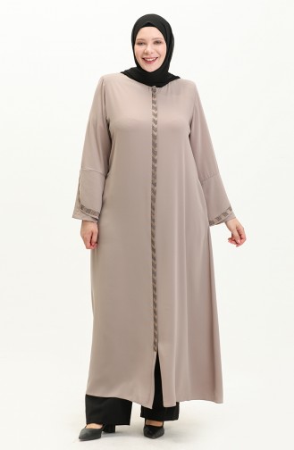 Abaya Rayée de Pierre Grande Taille 5053-07 Vison 5053-07