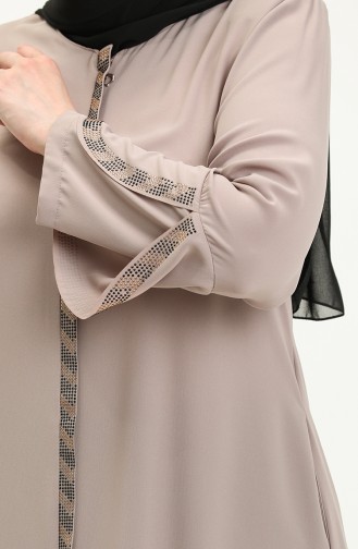 Abaya Rayée de Pierre Grande Taille 5053-07 Vison 5053-07