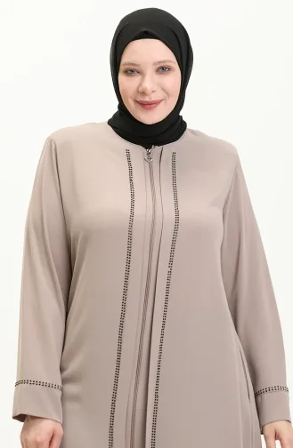 عباية بطبعة حجر مقاس كبير 5050-07 كريمي 5050-07