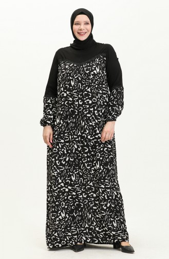 Plus Size Lace Detailed Printed Dress 2035-01 Black 2035-01