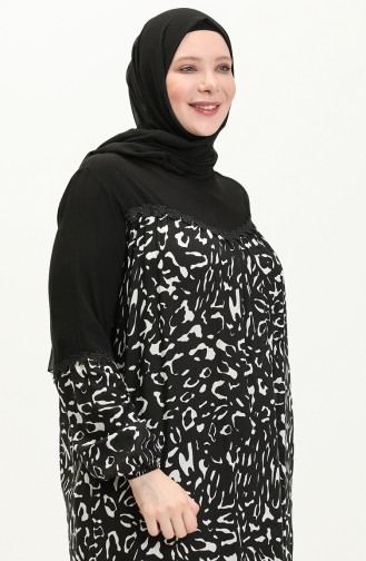 Plus Size Lace Detailed Printed Dress 2035-01 Black 2035-01