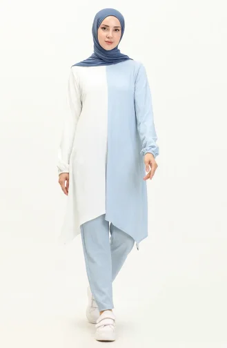 Asymmetrical Tunic Trousers Double Suit 3015-02 Ecru Blue 3015-02