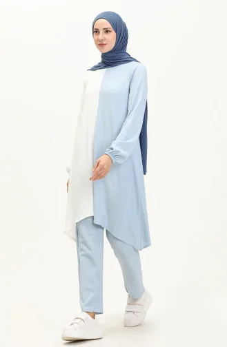 Asymmetrical Tunic Trousers Double Suit 3015-02 Ecru Blue 3015-02