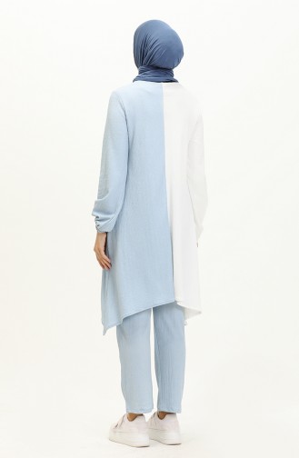 Asymmetrical Two Piece Suit 3015-02 Ecru Blue 3015-02