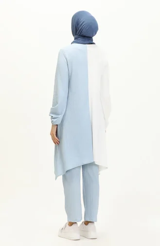 Asymmetrical Tunic Trousers Double Suit 3015-02 Ecru Blue 3015-02