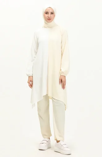 Asymmetrische Tunika-Hose Doppelset 3015-04 Ecru Gelb 3015-04