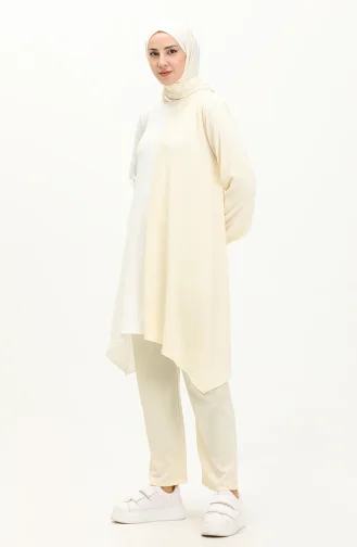 Asymmetrische Tunika-Hose Doppelset 3015-04 Ecru Gelb 3015-04