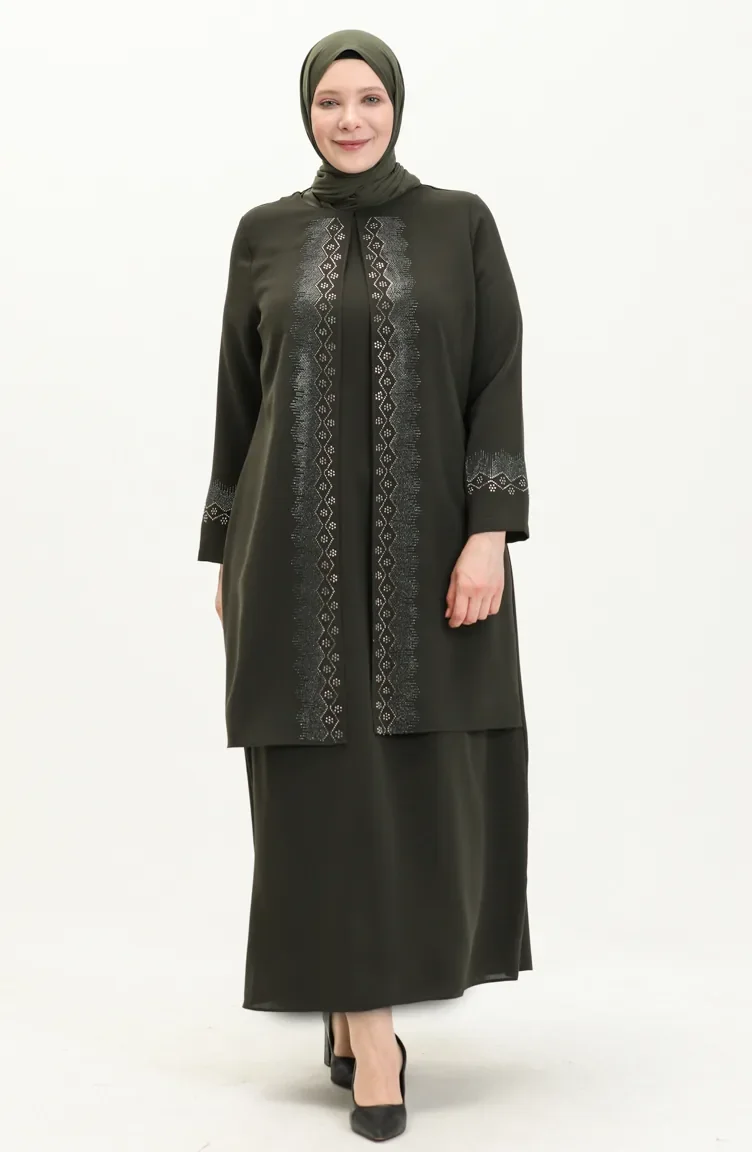Robe de Soirée Grande Taille 6092-01 Khaki 6092-01