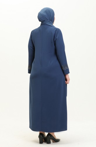 Übergröße Stein bedrucktes Abendkleid 6092-02 Indigo 6092-02