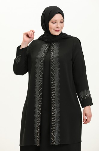 Übergröße Abendkleid mit Steindruck 6092-04 Schwarz 6092-04