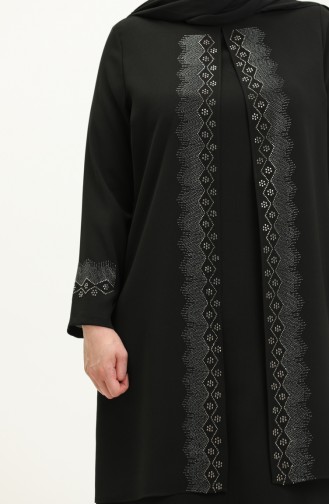 Übergröße Abendkleid mit Steindruck 6092-04 Schwarz 6092-04