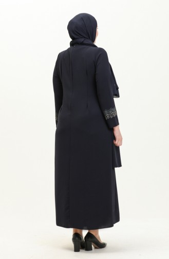 Übergrößen Abendkleid mit Steindruck 6092-06 Marineblau 6092-06