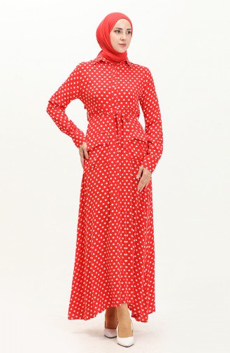 Buttoned Polka Dot Dress 1755-01 Red 1755-01