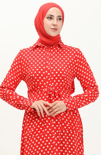 Buttoned Polka Dot Dress 1755-01 Red 1755-01