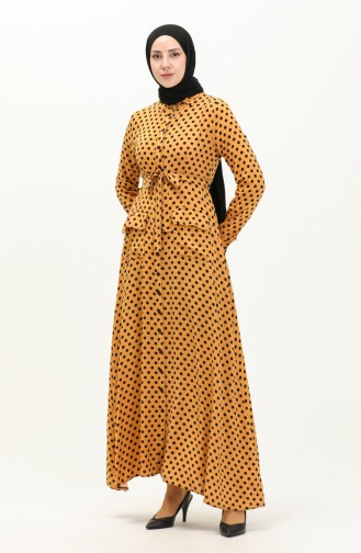 Buttoned Polka Dot Dress 1755-02 Mustard 1755-02