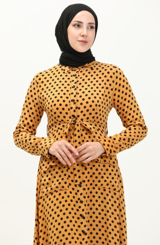 Buttoned Polka Dot Dress 1755-02 Mustard 1755-02