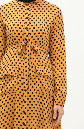 Buttoned Polka Dot Dress 1755-02 Mustard 1755-02