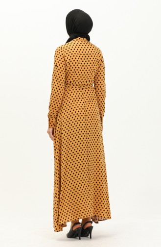 Buttoned Polka Dot Dress 1755-02 Mustard 1755-02