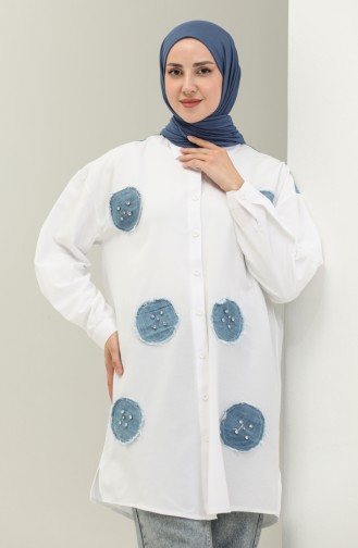 Taşlı Gömlek Tunik 4416-01 Beyaz