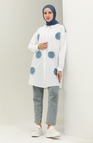 Taşlı Gömlek Tunik 4416-01 Beyaz