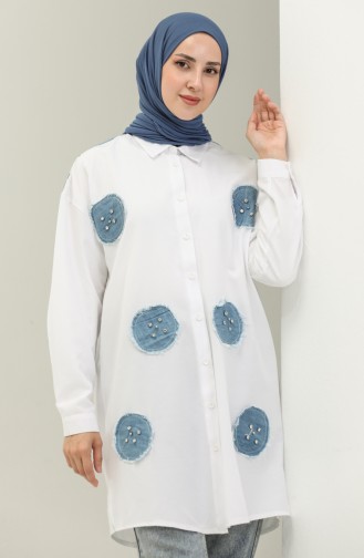 Taşlı Gömlek Tunik 4416-01 Beyaz
