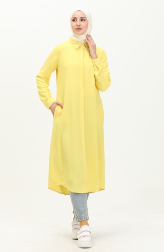 Pocketed Viscose Hidden Placket Tunic 6435-23 Yellow 6435-23