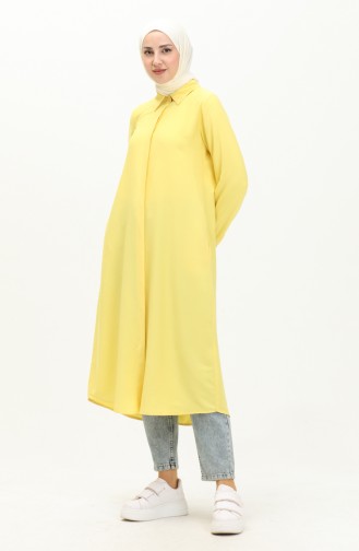 Pocketed Viscose Hidden Placket Tunic 6435-23 Yellow 6435-23